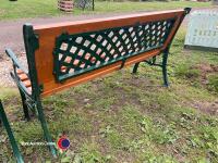 4ft 6ins fully restored cast iron and wood garden bench with cast iron back, wood treated and varnished - 4