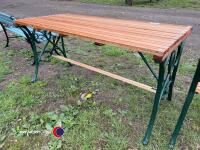 4ft 6ins fully restored cast iron and hardwood garden table, varnished