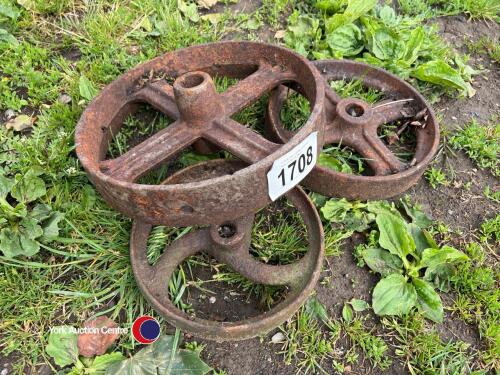 3 x assorted small cast iron wheels