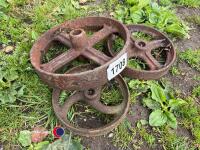 3 x assorted small cast iron wheels