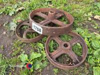 3 x assorted small cast iron wheels - 2
