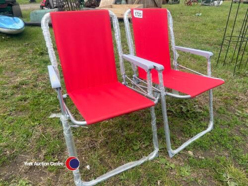 2 x new red deck chairs
