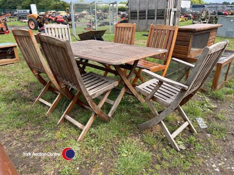 Teak garden folding table and 6 folding chairs