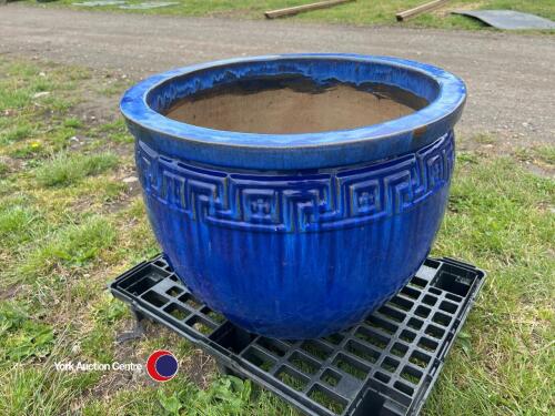 Large blue ceramic planter