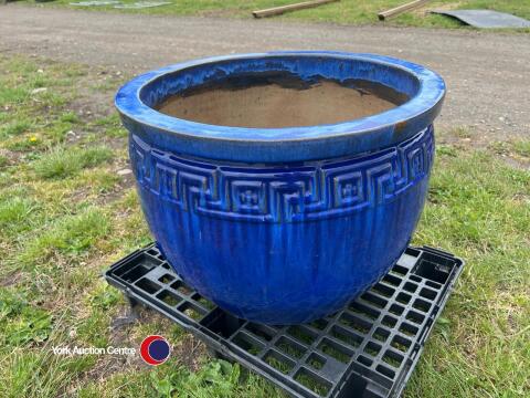 Large blue ceramic planter