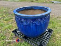 Large blue ceramic planter