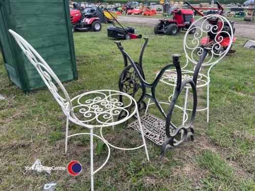 2 x cast iron garden table base, c/w 2 chairs