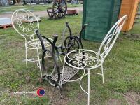 2 x cast iron garden table base, c/w 2 chairs - 2