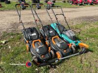 3 x battery lawn mowers and 1 x battery strimmer - 2
