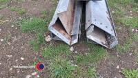 Galvanised steel guttering, 7 lengths approx 8ft long, rectangular profile, approx 1 ft wide and 4in deep and a part length - 3