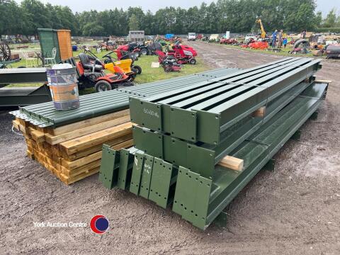 60ft x 30ft x 14ft portal framed steel building, 4 x 15ft bays, timber purlins spaced for fibre cement or steel roofing, 8no wind braces, and all connection bolts