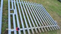 Pair of galvanised metal palisade gates, 2m tall with an opening of roughly 15ft c/w fixings - 3