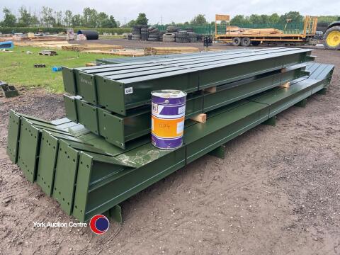 60ft x 40ft x 15ft portal framed steel building, 4 x 15ft bays, timber purlins spaced for fibre cement or steel roofing, 8no wind braces, and all connection bolts