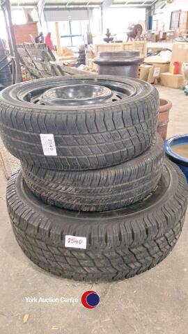 One 185/55 R15 Michelin , one 175/65R14 Dunlop tyres on steel rims, one 255/75R15 Pirelli tyre only