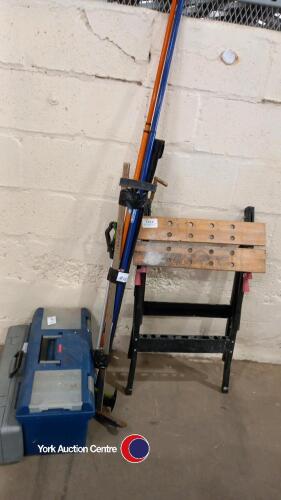 Work bench and tool box, tile cutter & poles
