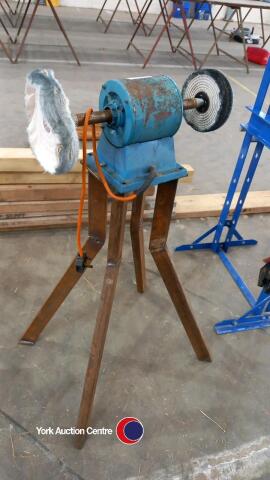 Single phase double ended buffing machine on stand with wheel and polish