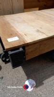Industrial style cast iron and wood coffee table on wheels - 2