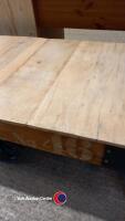 Industrial style cast iron and wood coffee table on wheels - 4