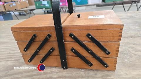 Wooden sewing box, concertina/cantilever type