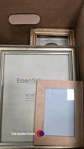 Box of various picture frames and some pictures
