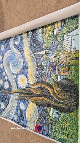Oil on canvas in the manner of Van Gough Starry Night ready to stretch/frame