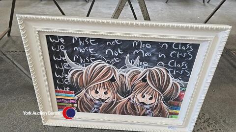 We Must Not Moo in Class by Jennifer Hogwood, edition size 43/195, image size 30in x 20in, includes certificate of authenticity, white scallop frame with inner slip, regular price £550.00