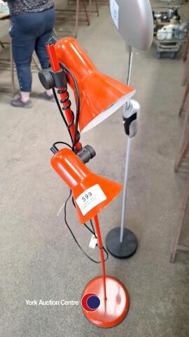 2 x orange lamps on orange pole stand
