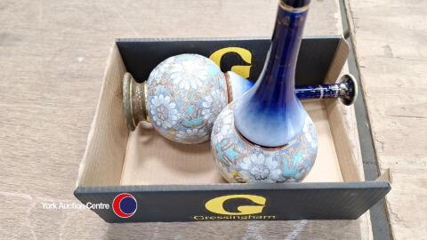 2 x matching decorative blue vases