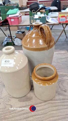 2 x stoneware flagons, 1 x jar