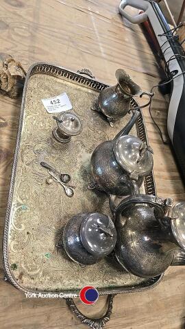 Vintage tea set, serving tray, spoons, cups etc
