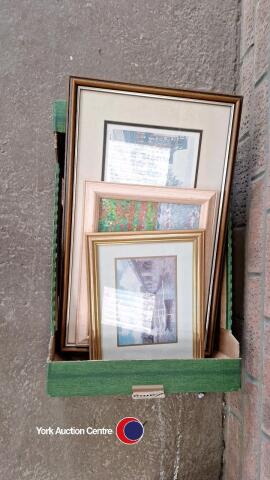 Box of assorted pictures and prints