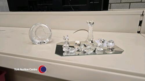 Group of Swarovski silver crystal animals plus Bird Art glassware