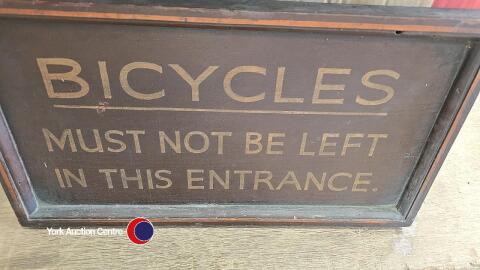 2 x framed prints by FG Lewin, 2 x framed prints and Old wooden BICYCLES sign