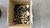 Box of brass door knobs and locks - 2