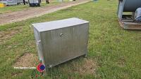 Large stainless steel storage container, ideal for storing animal food.