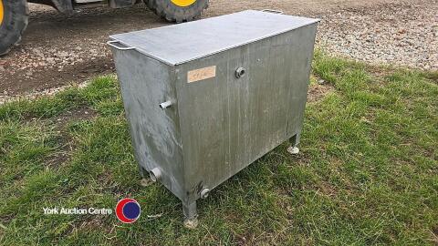 Large stainless steel storage container, ideal for storing animal food.