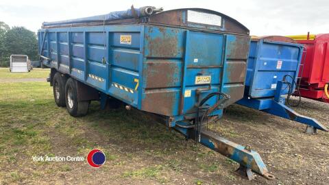 Smyth 14T grain trailer, hydraulic door, sprung drawbar, rollover sheet, commercial axles
