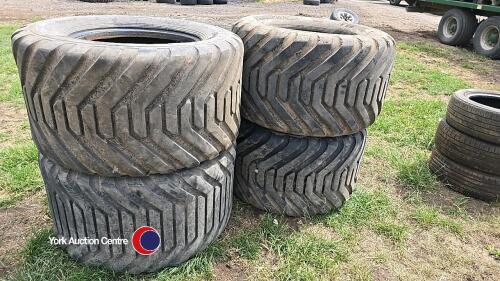 4 x flotation trailer tyres 550x45x22. 2 BKT and 2 TVS tyres. 50% good.
