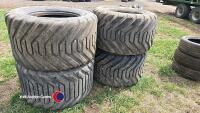 4 x flotation trailer tyres 550x45x22. 2 BKT and 2 TVS tyres. 50% good.