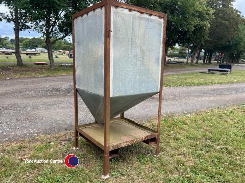 Metal feed bin on frame