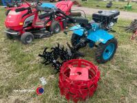 GTM rotavator, 18hp, c/w rubber wheels, iron wheels, rotavator blades, rowing potato plough and single furrow plough, new - 3