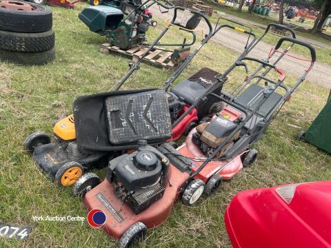 5 x assorted petrol lawn mowers, spares or repair