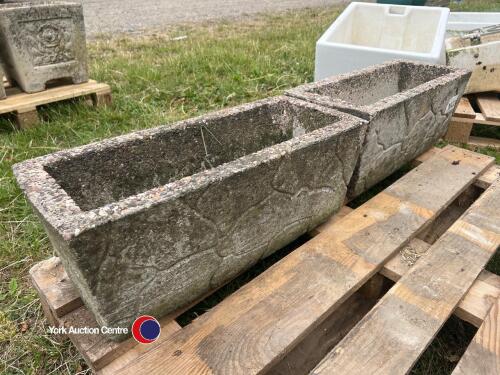 Pair of concrete planters 62cm x 23cm x 26cm