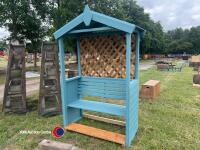 4ft 6in wooden garden arbour with lattice back, treated wood and painted, new