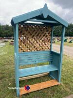 4ft 6in wooden garden arbour with lattice back, treated wood and painted, new - 2
