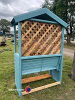 4ft 6in wooden garden arbour with lattice back, treated wood and painted, new - 4