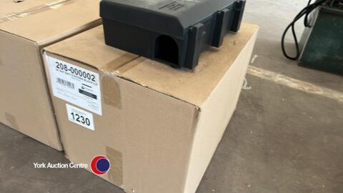 Full box of rat bait boxes unopened with key