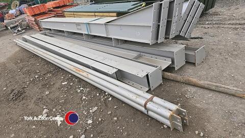 Steel framed building 80 x 40 x 20ft to eaves 8 x posts 245 x 146, 8 x rafters 254 x 102, 4 x wind braces. Spacings for fibre cement or tin