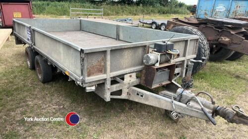 Ifor Williams 14ft flat bed trailer with ramps, winch remote and ramps in office