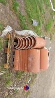 Assorted roofing tiles - 35x Valley tiles. Dimensions: 350mm long x 400mm wide. 23x Ridge tiles - semi circular clay ridge tiles. Dimensions: 350mm long x 290mm wide. - 3